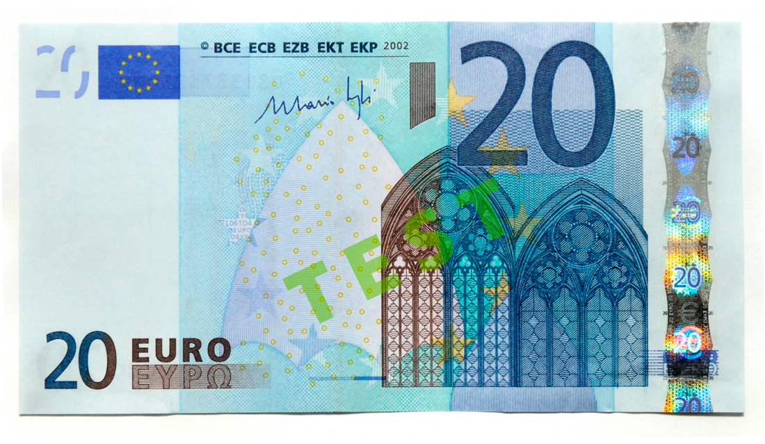 test 20 euro with M.Draghi signature...