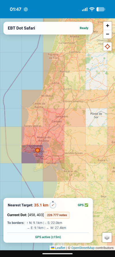 Live GPS view - current dot, border distances and nearest unconquered target.png